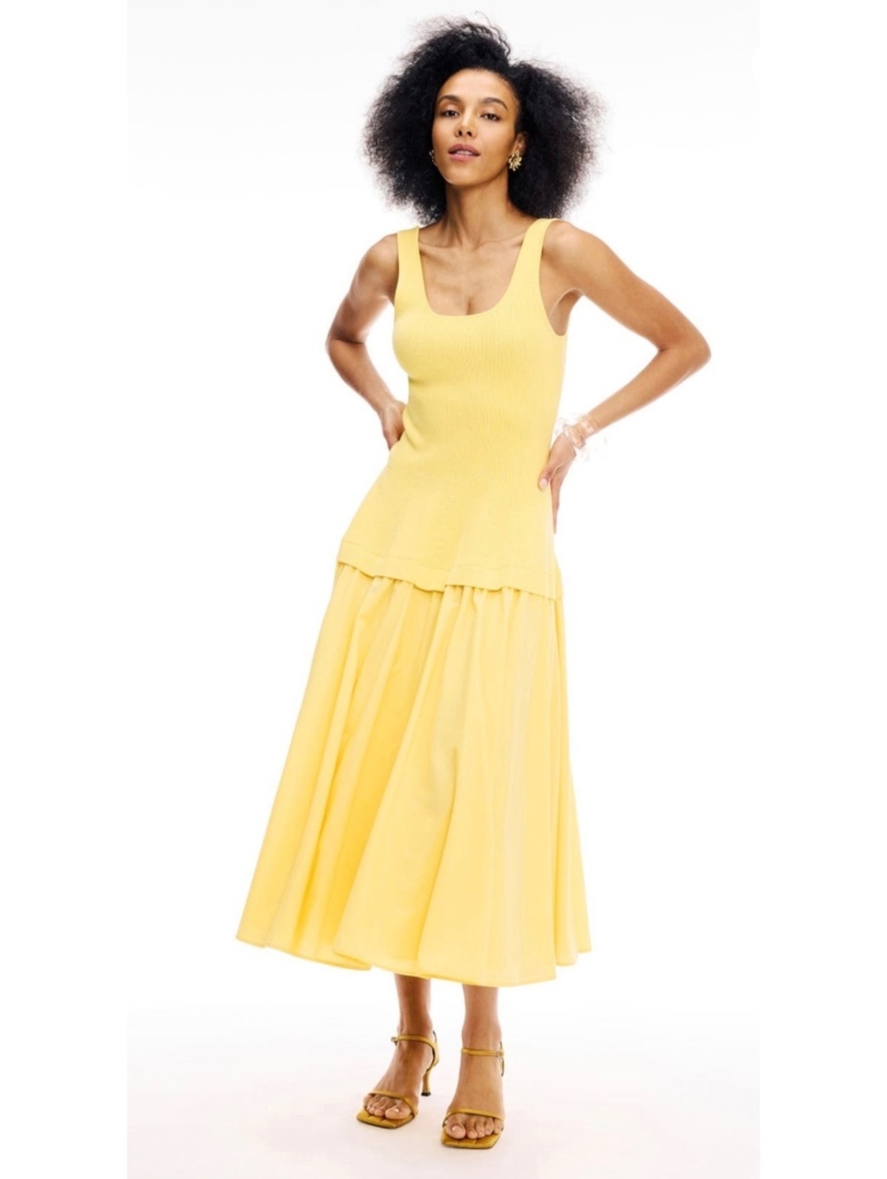 SIMKHAI Silas Knit Midi Dress Butter Yellow Drop Waist Sleeveless Size S